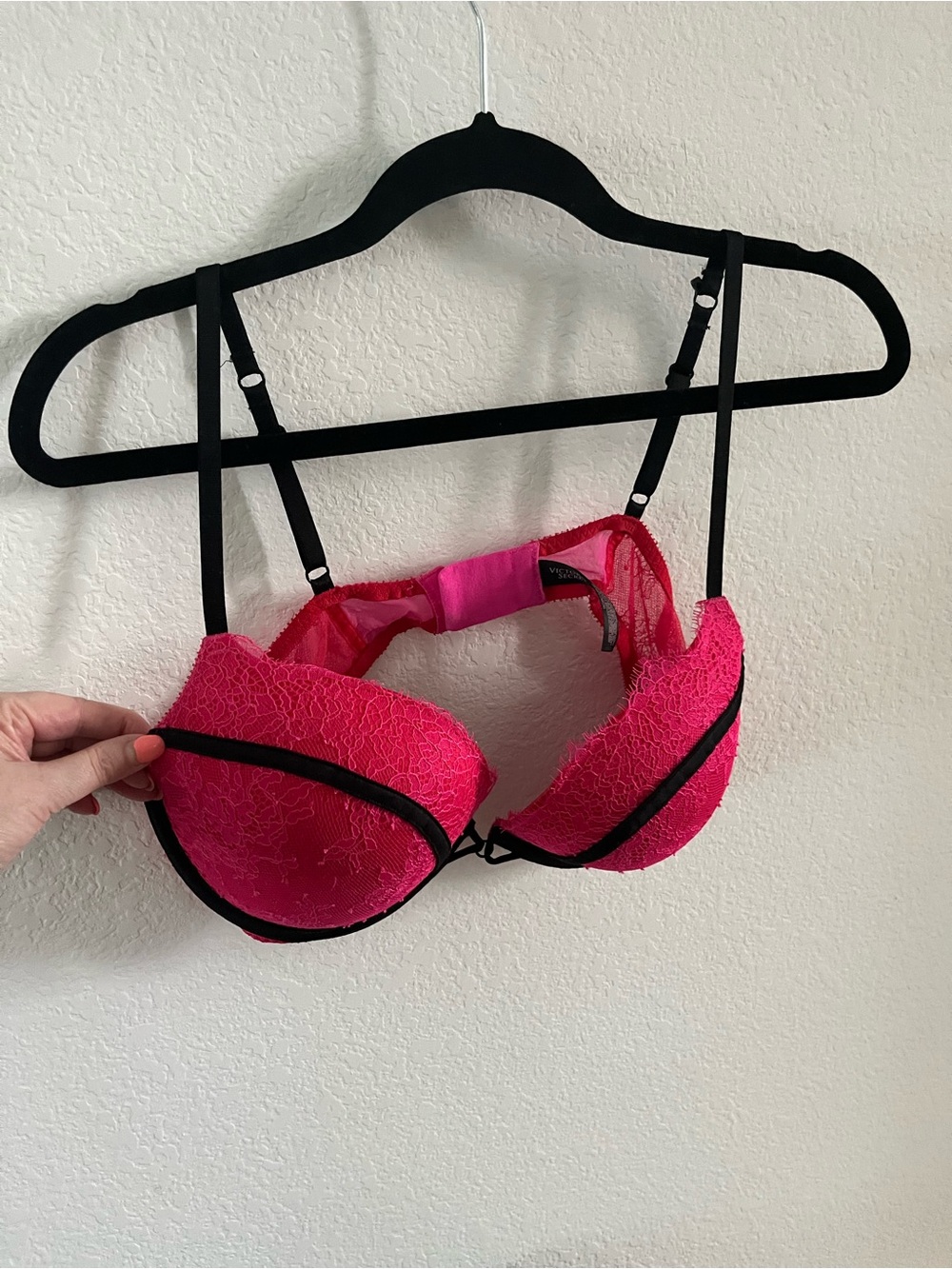 Victoria's Secret Hot Pink Lace Push-Up Bra with Black Accents